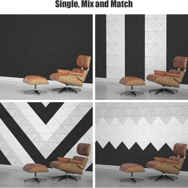 12-Pack X-Lined Self-Adhesive Acoustic Panels, Black