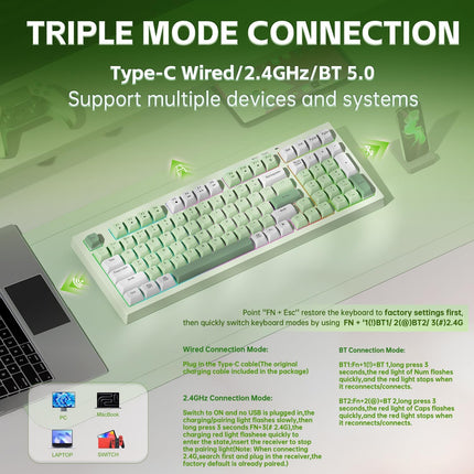 Green Tri-Mode Wireless Gaming Keyboard with Number Pad