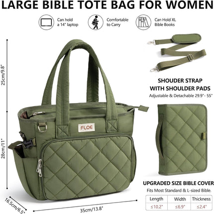 Large Quilted Puffer Bible Tote Bag with Shoulder Strap for Women
