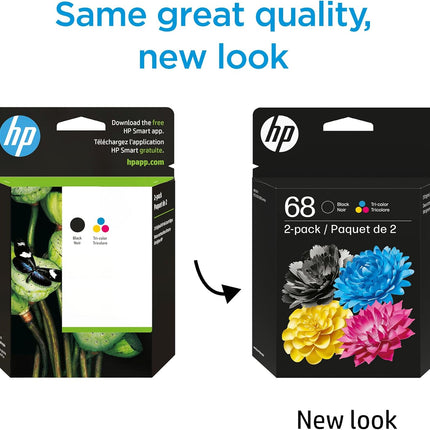 68 Black/Tri-Color Ink Cartridges (2-Pack) | Works with Envy 6100e, 6500e Series | 6L6S2TN | Packaging May Vary