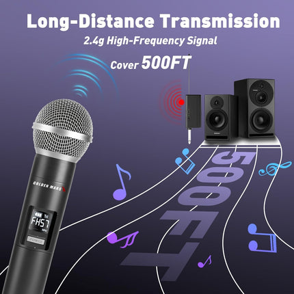 Wireless Handheld Microphones with 2.4GHz 500 ft Range