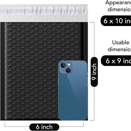 Black 6x10 Bubble Mailers, 100 Pack