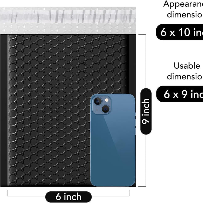 Black 6x10 Bubble Mailers, 100 Pack