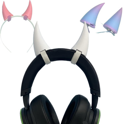 2-Piece 3D Printed Devil Horns for Headsets and Cosplay - White