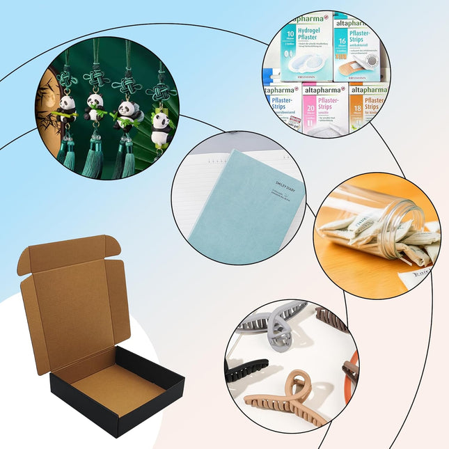 8x8x2 Black Shipping Boxes Set of 20, Corrugated Cardboard Mailers
