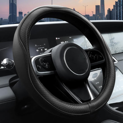 Black Microfiber Leather Steering Wheel Cover, Universal 14.5-15 Inch