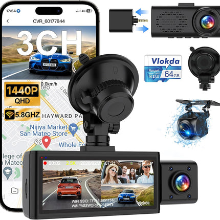 NexWave OndaNex 3 Channel Dash Cam Front Inside Rear, Uber Dash Cam for Cars — Smart Tech