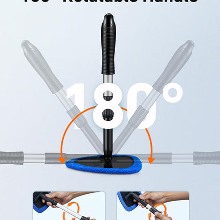 21-Inch Windshield Cleaner Tool with Extendable Handle and 4 Reusable Microfiber Pads, Blue