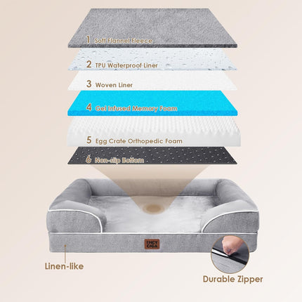 Orthopedic Extra Large Dog Bed with Sides, 44 x 32 Inch, Grey