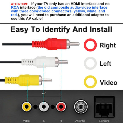6-Foot Composite AV Video Cord for Classic TV Game Consoles