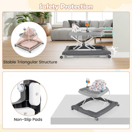 BABY JOY Baby Walker, Foldable Activity Walker with Adjustable Height, Large Tray & Removable Toys, Baby Walker with Wheels for Boys Girls 6-12 Months (Gray)