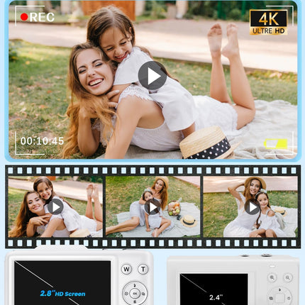 4K Autofocus Vlogging Camera, 48MP Point & Shoot, White