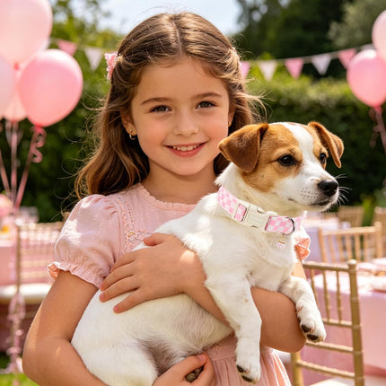 Pink Checked Dog Collar for Large Dogs