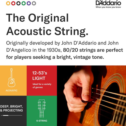80/20 Bronze Acoustic Guitar Strings, Light Gauge 12-53
