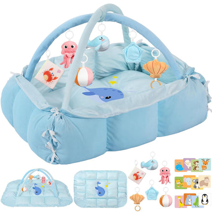 5-in-1 Tummy Time Mat Baby Activity Gym with Whale Cartoon Pattern