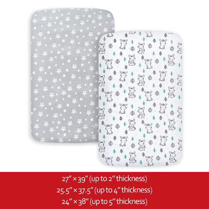 Pack and Play Sheets, 2 Pack Mini Crib Sheets, Stretchy Playard Fitted Sheet, Stars & Bunny
