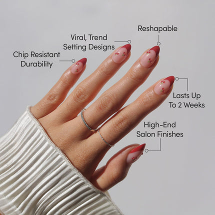 Cherry Bomb Short Almond Press-On Nails with Red French Tips