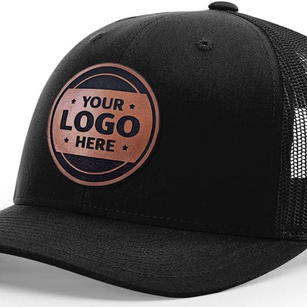 Custom Trucker Leather Patch Hat Laser Engraved - Black