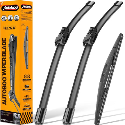 26 in + 16 in Windshield Wiper Set with 12 in Rear Blade, Pack of 3