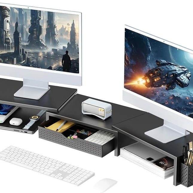 Dual Monitor Stand Riser Desk Organizer in Black