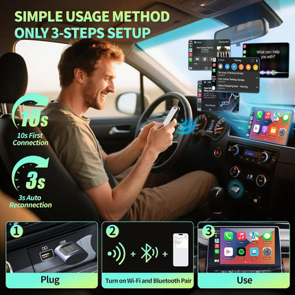 2026 Upgraded 2-in-1 Wireless Car Adapter with USB-C/A