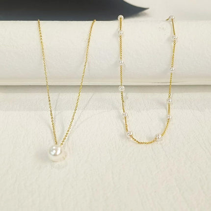Layered 14K Gold Plated Pearl Necklace Set for Women