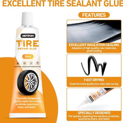 40 PCS Tire Repair Rubber Nails Kit with 2 Tubes of Black Tire Sealant Glue