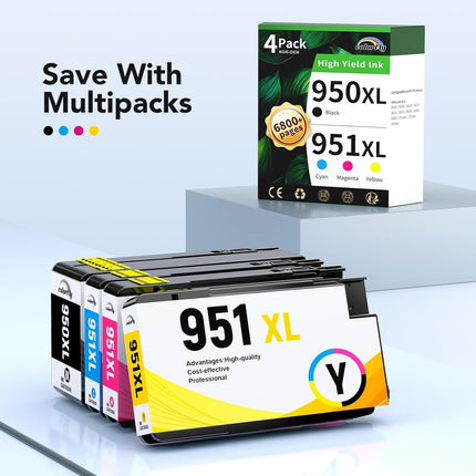 Compatible 950XL and 951XL Ink Cartridge Combo Pack, 4 Pack