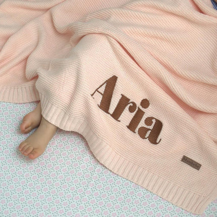 Personalized Baby Blanket with Name - Light Pink Cotton Knit Swaddle