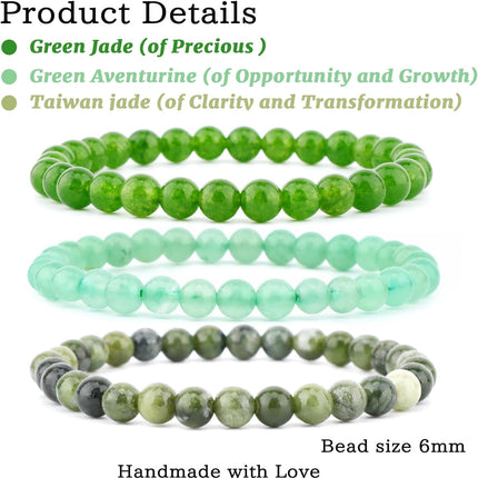 3-Piece 6mm Natural Crystal Gemstone Stretch Bracelets