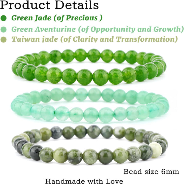 3-Piece 6mm Natural Crystal Gemstone Stretch Bracelets