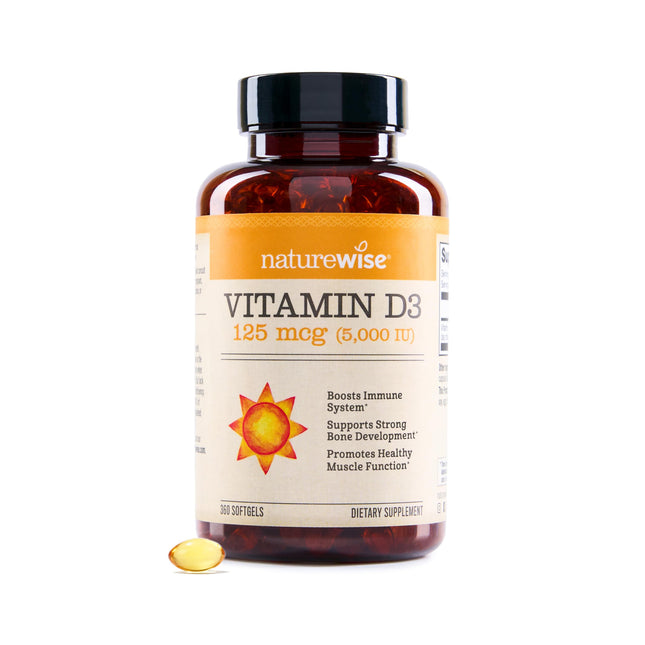 NatureWise Vitamin D3 5000 IU Softgels 360 Count front of bottle