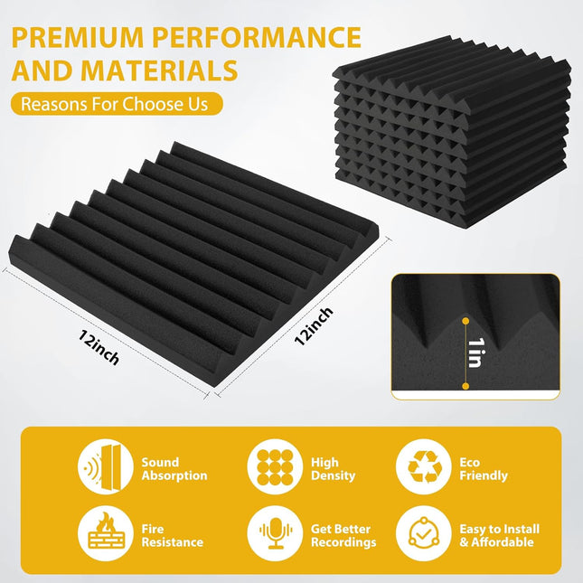 Black Fire-Resistant Acoustic Foam Wall Panels