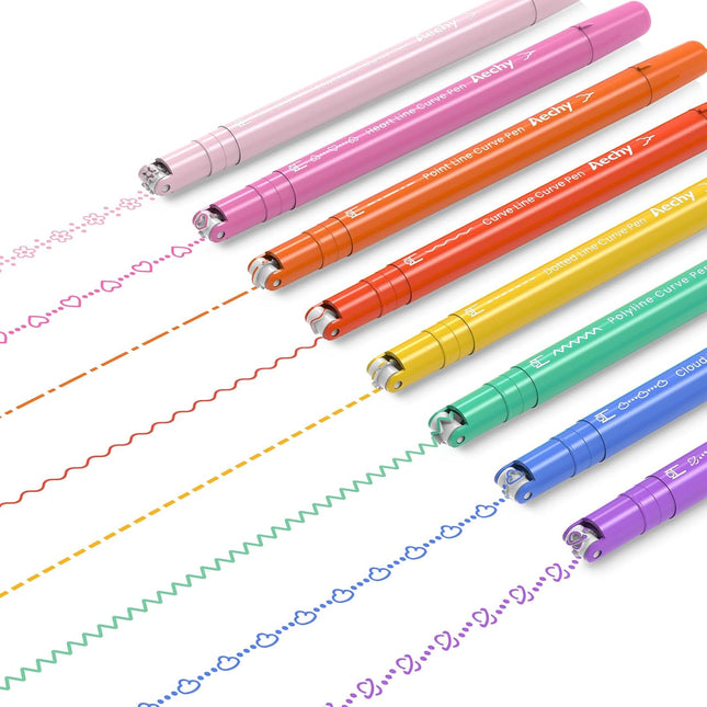 8-Piece Curve Highlighter Pen Set with Dual Tips and 8 Colors