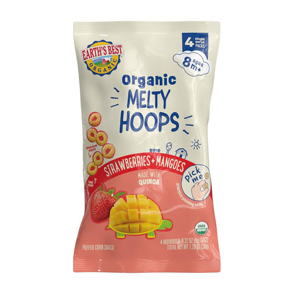 Organic Melty Hoops Baby Snacks, Strawberry & Mango, 8 Months+, 0.32 oz Bags, Pack of 4