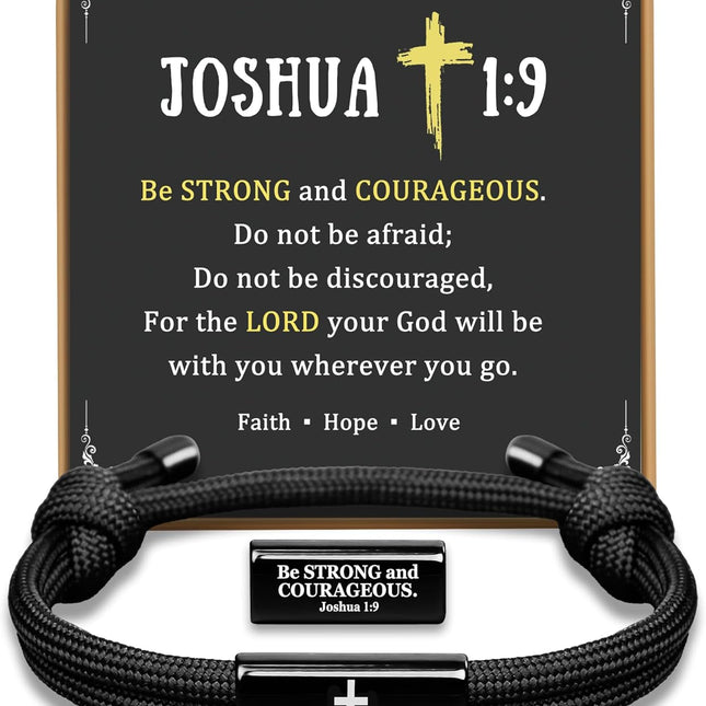 Joshua 1:9 Cross Bracelet for Men and Boys