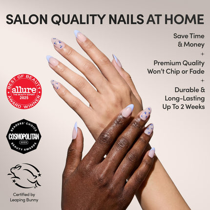 Bluebelle Short Almond Press-On Nails with Blue French Tips