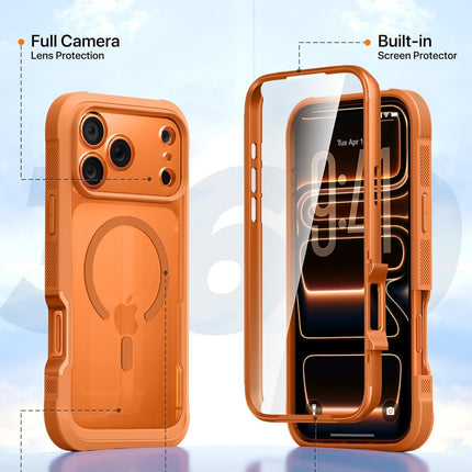 Magnetic iPhone 17 Pro Max Full Body Case with Screen Protector, Orange