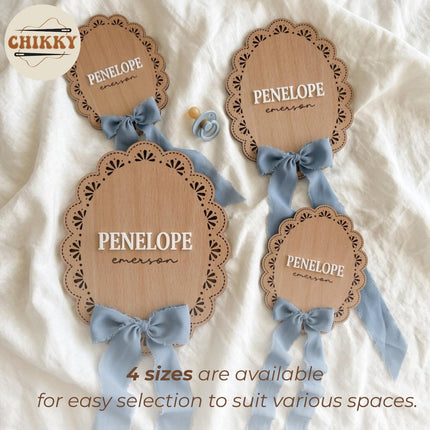 LittleNest NidoPequeño Wooden Baby Announcement Sign with Chiffon Bow - Custom Birth Stats Name Plate — Baby & Toddler