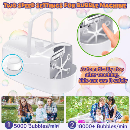 White Automatic Bubble Machine with 2 Speeds and 6 Wands