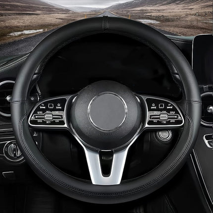 Custom-Fit Black Nappa Leather Non-Slip Steering Wheel Cover