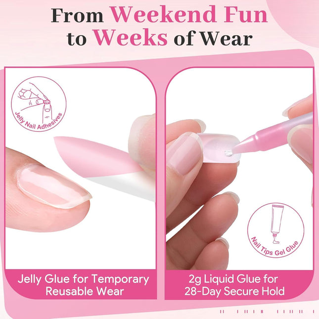 60Pcs Light Pink French Tip Press on Nails & Press on Toenails Set