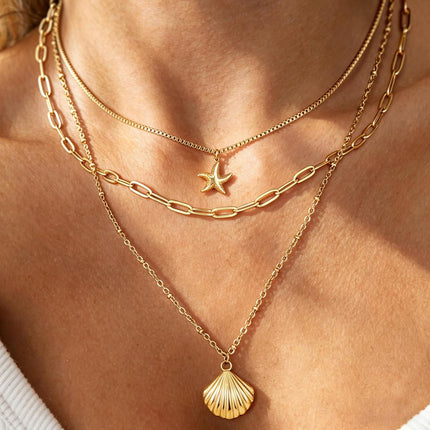 Shell Necklace for Women with Starfish Seashell Pendant Charm