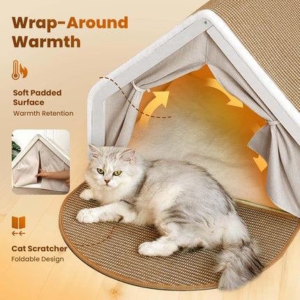 Indoor Cat House with Sisal Scratching Mat, M