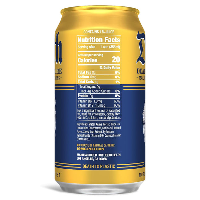 Dead Billionaire Black Tea Lemonade Iced Tea, Less Sugar, 12 fl oz, Pack of 12