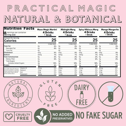 Practical Magic Sparkly Cocktail Mixers Variety Pack w/ Edible Glitter for Drinks, Makes 16 Craft Mix Midnight Margarita & Moon Magic Martinis, Shimmer Pearlescent Luster Dust, Non-Alcoholic Mocktails