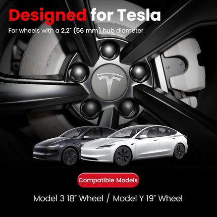 4 Pack 56mm Car Wheel Center Hub Cap Kit with Lug Nut Covers for Model 3 / Model Y, Gray & Silver