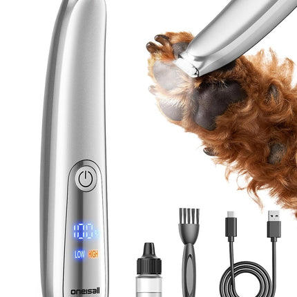 Dog Paw Trimmer, 2-Speed Low-Noise Cordless Pet Grooming Clipper with LED Light