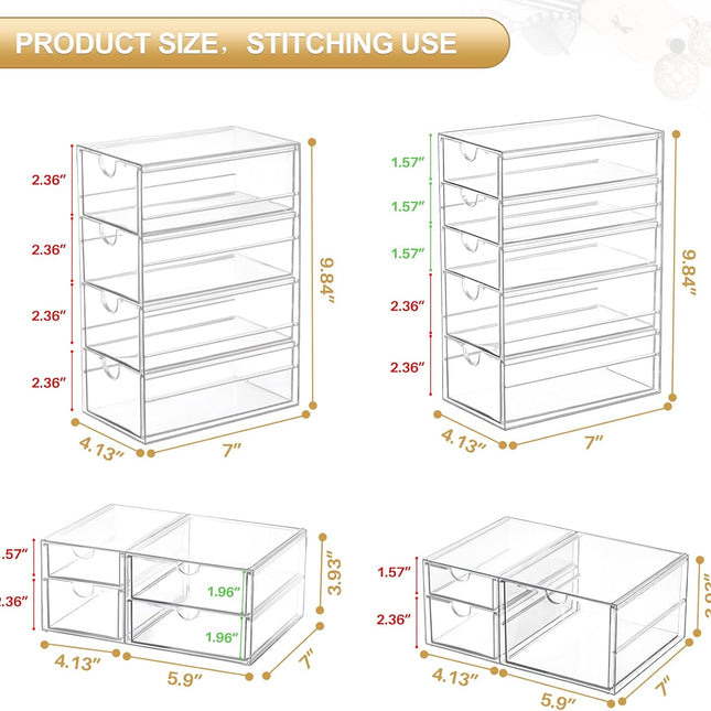 Clear 16-Drawer Desktop Makeup & Office Organizer Set