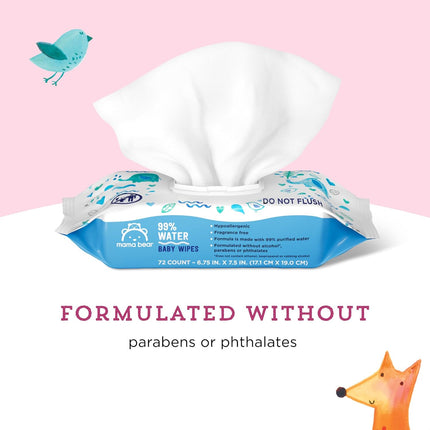 99% Water Baby Wipes, Fragrance Free, 72 Count, Pack of 6